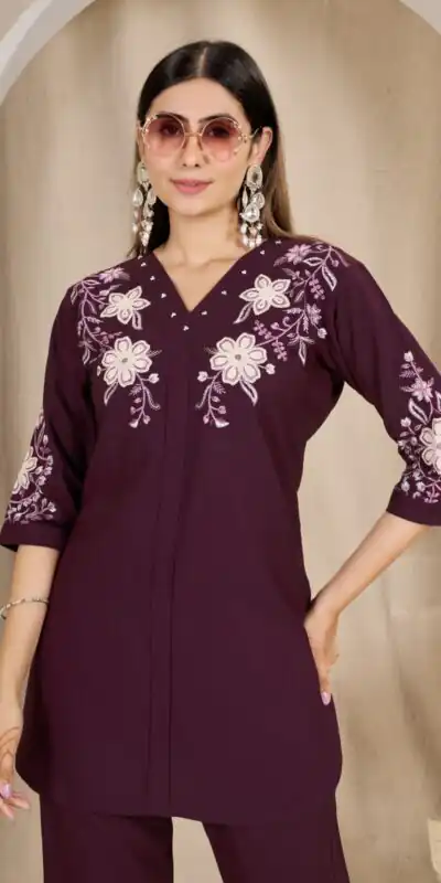 DIVA 169 Wine Colour Rayon Cotton Kurti with Embroidery Work. Introductory Price ₹1999. Delivery 4-6 Working Days. Shop now. | Bollywood Kurti, Creative Kurtis, Designer Kurti, Kurti, Party Wear Kurti, Selfie Kurti