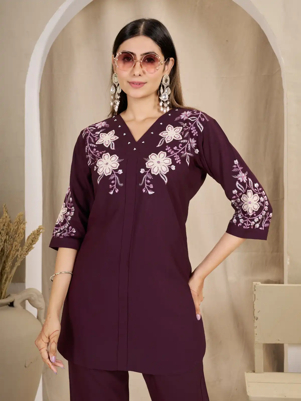 DIVA 169 Wine Colour Rayon Cotton Kurti with Embroidery Work. Introductory Price ₹1999. Delivery 4-6 Working Days. Shop now. | Bollywood Kurti, Creative Kurtis, Designer Kurti, Kurti, Party Wear Kurti, Selfie Kurti