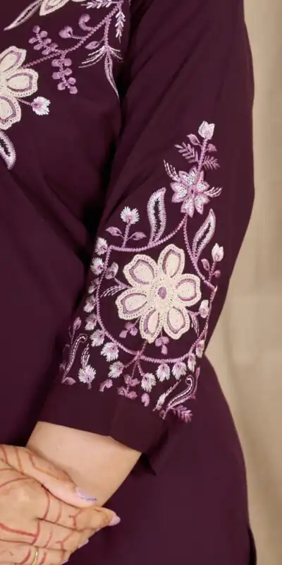 DIVA 169 Wine Colour Rayon Cotton Kurti with Embroidery Work. Introductory Price ₹1999. Delivery 4-6 Working Days. Shop now. | Bollywood Kurti, Creative Kurtis, Designer Kurti, Kurti, Party Wear Kurti, Selfie Kurti