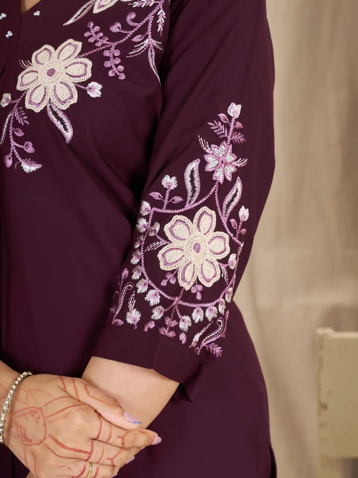 DIVA 169 Wine Colour Rayon Cotton Kurti with Embroidery Work. Introductory Price ₹1999. Delivery 4-6 Working Days. Shop now. | Bollywood Kurti, Creative Kurtis, Designer Kurti, Kurti, Party Wear Kurti, Selfie Kurti