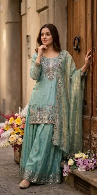WW 1280 Blue Fendy Silk Salwar Suitwith Embroidery Work & Lace Work. Now at just ₹2449. Delivery 4-6 Working Days. Shop now. | Casual Suits, Jump Suits, Creative suits, Designer Suits, Palazzo Suits, Party Wear Suits, Patiala Suits, Salwar suit, Straight Suits