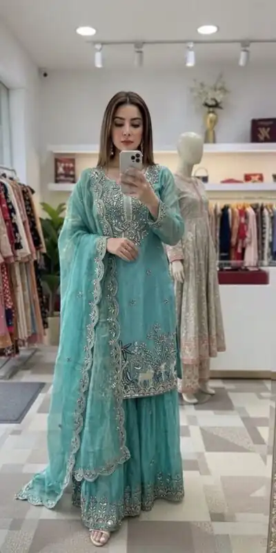 WW 1280 Blue Fendy Silk Salwar Suitwith Embroidery Work & Lace Work. Now at just ₹2449. Delivery 4-6 Working Days. Shop now. | Casual Suits, Jump Suits, Creative suits, Designer Suits, Palazzo Suits, Party Wear Suits, Patiala Suits, Salwar suit, Straight Suits