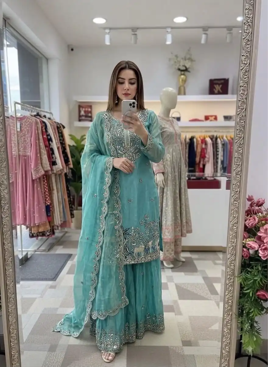 WW 1280 Blue Fendy Silk Salwar Suitwith Embroidery Work & Lace Work. Now at just ₹2449. Delivery 4-6 Working Days. Shop now. | Casual Suits, Jump Suits, Creative suits, Designer Suits, Palazzo Suits, Party Wear Suits, Patiala Suits, Salwar suit, Straight Suits