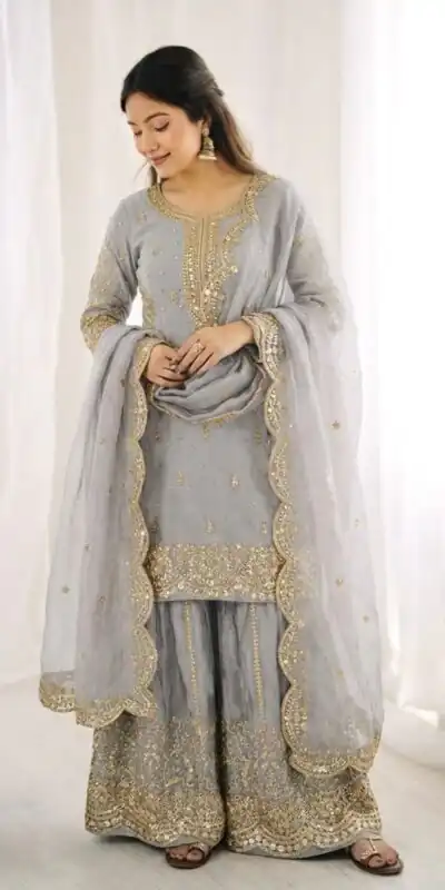 ZSR 3167 Grey Fendy Silk Salwar Suitwith Embroidery Work & Lace Work. Now at just ₹2149. Delivery 4-6 Working Days. Shop now. | Casual Suits, Jump Suits, Creative suits, Designer Suits, Palazzo Suits, Party Wear Suits, Patiala Suits, Salwar suit, Straight Suits