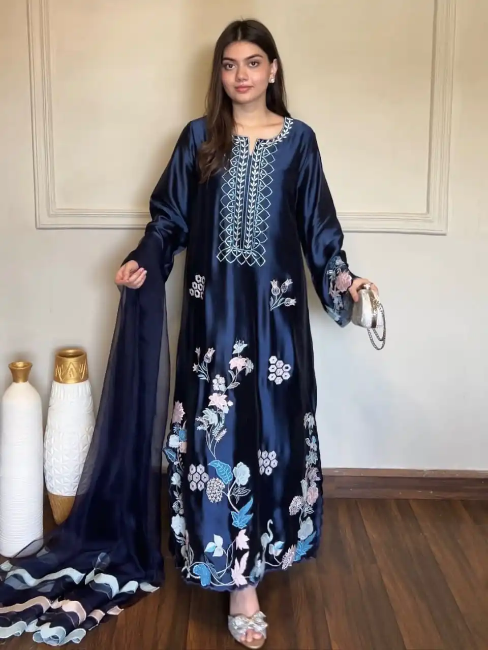 RTC 6053 Navy Blue Jura Silk Salwar Suit with Embroidery Work & Thread Embroidery. Grab it for ₹2399. Delivery 4-6 Working Days. Shop now. | Casual Suits, Jump Suits, Creative suits, Designer Suits, Palazzo Suits, Party Wear Suits, Patiala Suits, Salwar suit, Straight Suits