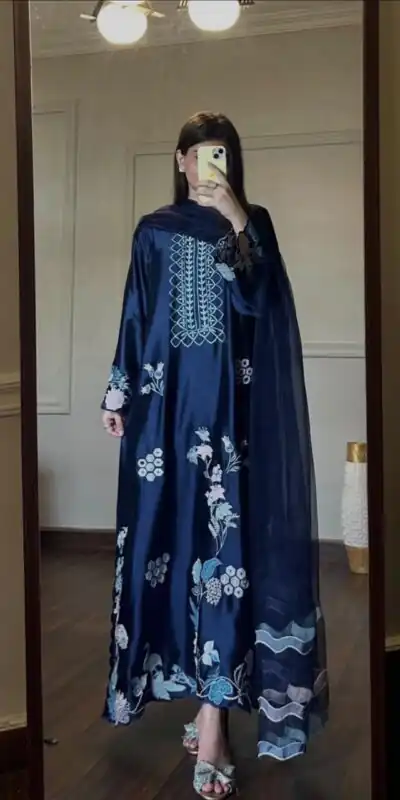 RTC 6053 Navy Blue Jura Silk Salwar Suit with Embroidery Work & Thread Embroidery. Grab it for ₹2399. Delivery 4-6 Working Days. Shop now. | Casual Suits, Jump Suits, Creative suits, Designer Suits, Palazzo Suits, Party Wear Suits, Patiala Suits, Salwar suit, Straight Suits