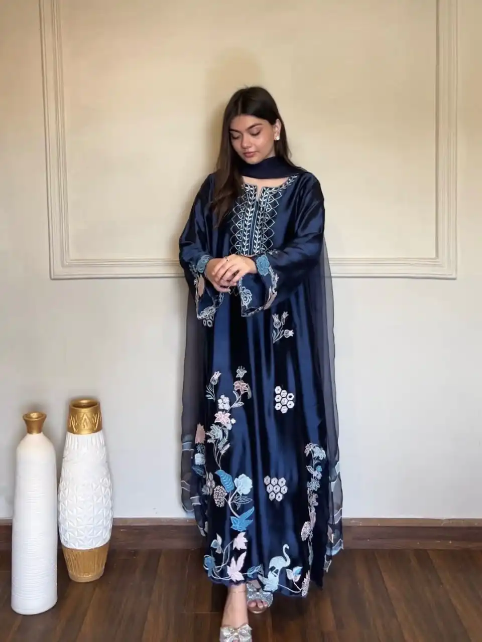 RTC 6053 Navy Blue Jura Silk Salwar Suit with Embroidery Work & Thread Embroidery. Grab it for ₹2399. Delivery 4-6 Working Days. Shop now. | Casual Suits, Jump Suits, Creative suits, Designer Suits, Palazzo Suits, Party Wear Suits, Patiala Suits, Salwar suit, Straight Suits