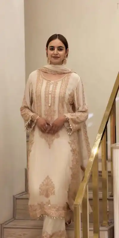 SR 1716 Off White Colour Faux Georgette Salwar Suit with Lace Work. Introductory Price ₹2449. Delivery 4-6 Working Days. Shop now. | Casual Suits, Jump Suits, Creative suits, Designer Suits, Palazzo Suits, Party Wear Suits, Patiala Suits, Salwar suit, Straight Suits