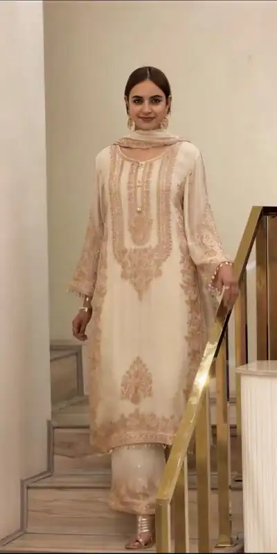 SR 1716 Off White Colour Faux Georgette Salwar Suit with Lace Work. Introductory Price ₹2449. Delivery 4-6 Working Days. Shop now. | Casual Suits, Jump Suits, Creative suits, Designer Suits, Palazzo Suits, Party Wear Suits, Patiala Suits, Salwar suit, Straight Suits