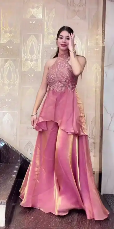 NF 1273 Peach Fendy Silk Salwar Suitwith Embroidery Work & Lace Work. Now at just ₹2449. Delivery 4-6 Working Days. Shop now. | Casual Suits, Jump Suits, Creative suits, Designer Suits, Palazzo Suits, Party Wear Suits, Patiala Suits, Salwar suit, Straight Suits