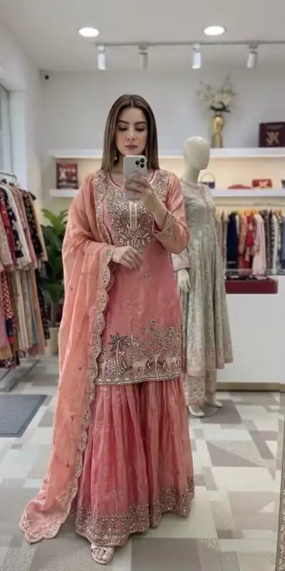 WW 1280 Peach Fendy Silk Salwar Suitwith Embroidery Work & Lace Work. Now at just ₹2449. Delivery 4-6 Working Days. Shop now. | Casual Suits, Jump Suits, Creative suits, Designer Suits, Palazzo Suits, Party Wear Suits, Patiala Suits, Salwar suit, Straight Suits