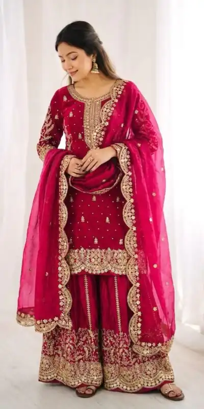 ZSR 3167 Pink Fendy Silk Salwar Suitwith Embroidery Work & Lace Work. Now at just ₹2149. Delivery 4-6 Working Days. Shop now. | Casual Suits, Jump Suits, Creative suits, Designer Suits, Palazzo Suits, Party Wear Suits, Patiala Suits, Salwar suit, Straight Suits