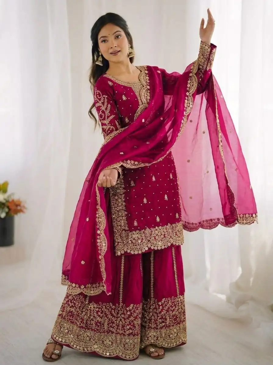 ZSR 3167 Pink Fendy Silk Salwar Suitwith Embroidery Work & Lace Work. Now at just ₹2149. Delivery 4-6 Working Days. Shop now. | Casual Suits, Jump Suits, Creative suits, Designer Suits, Palazzo Suits, Party Wear Suits, Patiala Suits, Salwar suit, Straight Suits