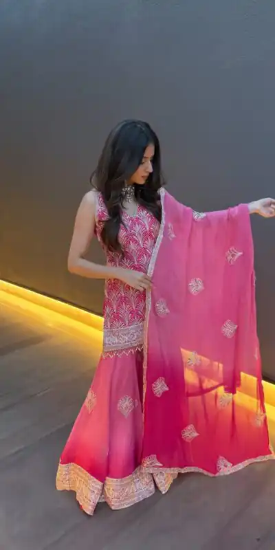 ST 1190 Pink Printed Faux Georgette Salwar Suit with Embroidery Work & Lace Work. Affordable Price ₹2349. Delivery 4-6 Working Days. Shop now. | Casual Suits, Jump Suits, Creative suits, Designer Suits, Palazzo Suits, Party Wear Suits, Patiala Suits, Salwar suit, Straight Suits