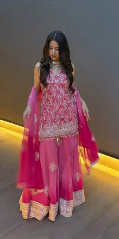 ST 1190 Pink Printed Faux Georgette Salwar Suit with Embroidery Work & Lace Work. Affordable Price ₹2349. Delivery 4-6 Working Days. Shop now. | Casual Suits, Jump Suits, Creative suits, Designer Suits, Palazzo Suits, Party Wear Suits, Patiala Suits, Salwar suit, Straight Suits