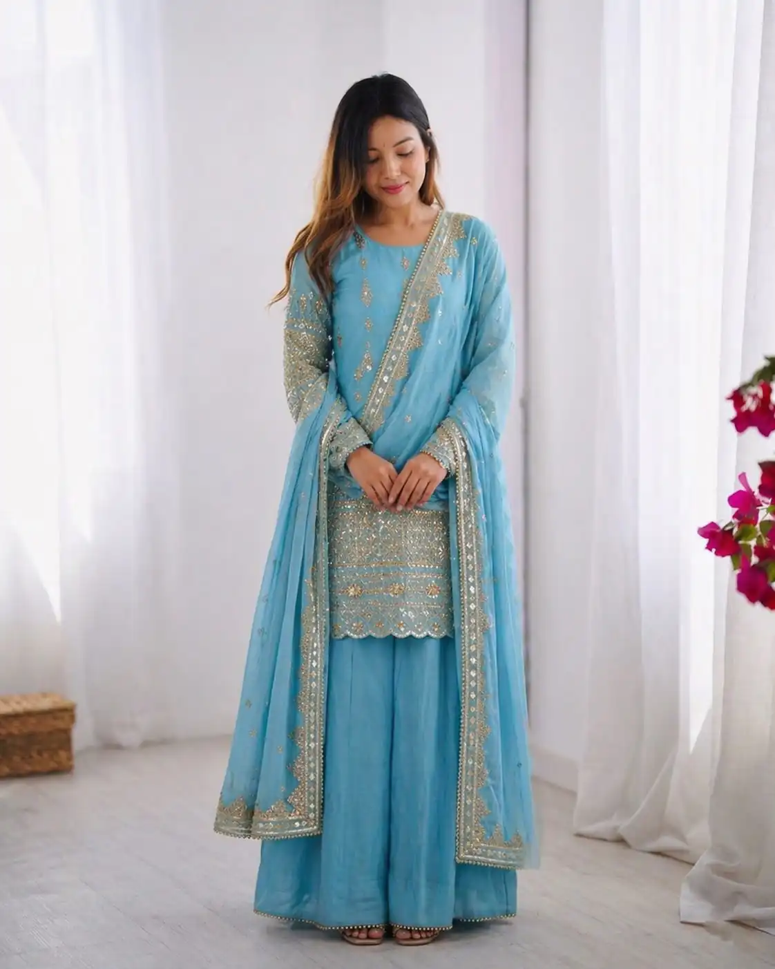 ZF 430 Sky Blue Vichitra Silk Salwar Suit with Embroidery Work. Wedding, Party, Festive, Events, Grab it for ₹2399. Delivery 4-6 Working Days. Shop now. | Casual Suits, Jump Suits, Creative suits, Designer Suits, Palazzo Suits, Party Wear Suits, Patiala Suits, Salwar suit, Straight Suits