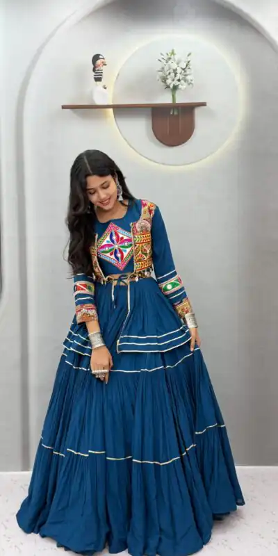 Ram 120 Teal in Pure Cotton Mirror Work & Gamthi Work Lehenga Choli . Exclusive Offer ₹3049. Delivery 4-6 Working Days. Shop now. | Bollywood Lehenga, Creative Lehenga, Designer Lehenga, Embroidered Lehenga, Lehenga, Party Wear Lehenga
