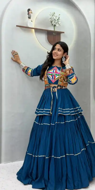 Ram 120 Teal in Pure Cotton Mirror Work & Gamthi Work Lehenga Choli . Exclusive Offer ₹3049. Delivery 4-6 Working Days. Shop now. | Bollywood Lehenga, Creative Lehenga, Designer Lehenga, Embroidered Lehenga, Lehenga, Party Wear Lehenga