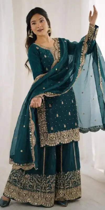 ZSR 3167 Teal Fendy Silk Salwar Suitwith Embroidery Work & Lace Work. Now at just ₹2149. Delivery 4-6 Working Days. Shop now. | Casual Suits, Jump Suits, Creative suits, Designer Suits, Palazzo Suits, Party Wear Suits, Patiala Suits, Salwar suit, Straight Suits