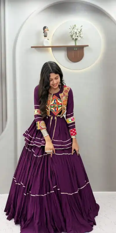Ram 120 Wine in Pure Cotton Mirror Work & Gamthi Work Lehenga Choli . Exclusive Offer ₹3049. Delivery 4-6 Working Days. Shop now. | Bollywood Lehenga, Creative Lehenga, Designer Lehenga, Embroidered Lehenga, Lehenga, Party Wear Lehenga