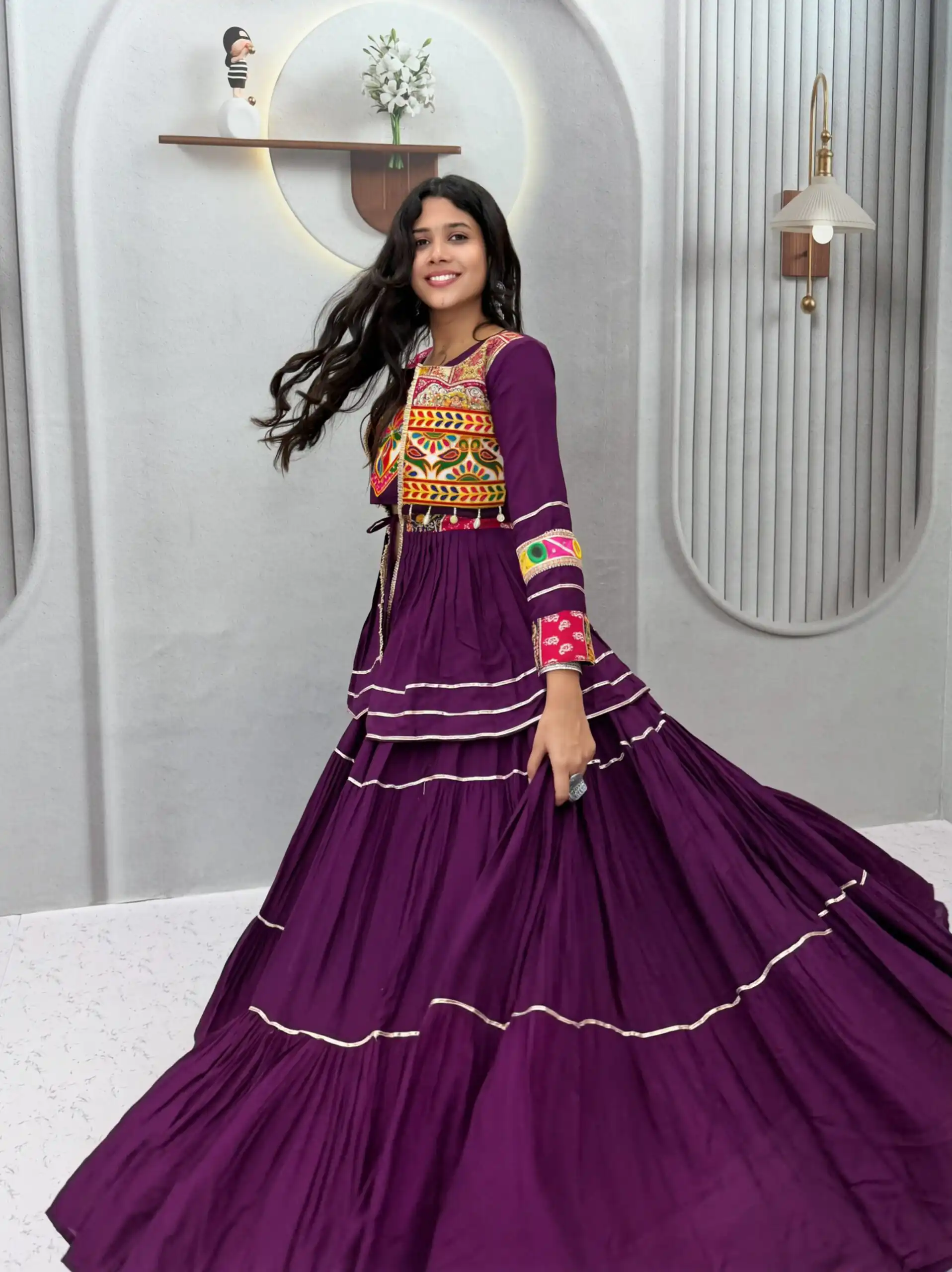 Ram 120 Wine in Pure Cotton Mirror Work & Gamthi Work Lehenga Choli . Exclusive Offer ₹3049. Delivery 4-6 Working Days. Shop now. | Bollywood Lehenga, Creative Lehenga, Designer Lehenga, Embroidered Lehenga, Lehenga, Party Wear Lehenga