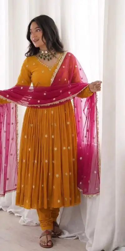 SRK 5313 Yellow in Faux Georgette Embroidery Work Salwar Suit . Available at ₹2099 only. Delivery 4-6 Working Days. Shop now. | Casual Suits, Jump Suits, Creative suits, Designer Suits, Palazzo Suits, Party Wear Suits, Patiala Suits, Salwar suit, Straight Suits