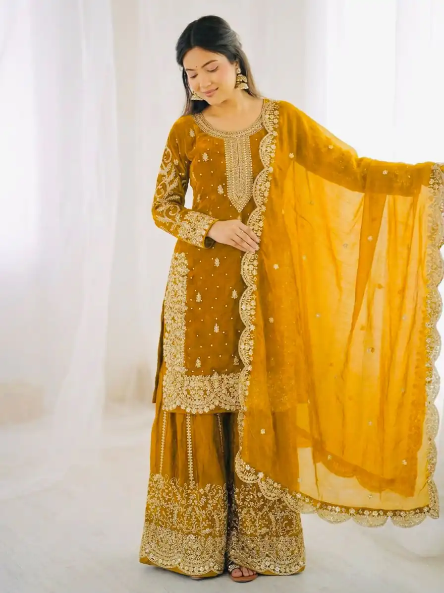 ZSR 3167 Yellow Fendy Silk Salwar Suitwith Embroidery Work & Lace Work. Now at just ₹2149. Delivery 4-6 Working Days. Shop now. | Casual Suits, Jump Suits, Creative suits, Designer Suits, Palazzo Suits, Party Wear Suits, Patiala Suits, Salwar suit, Straight Suits