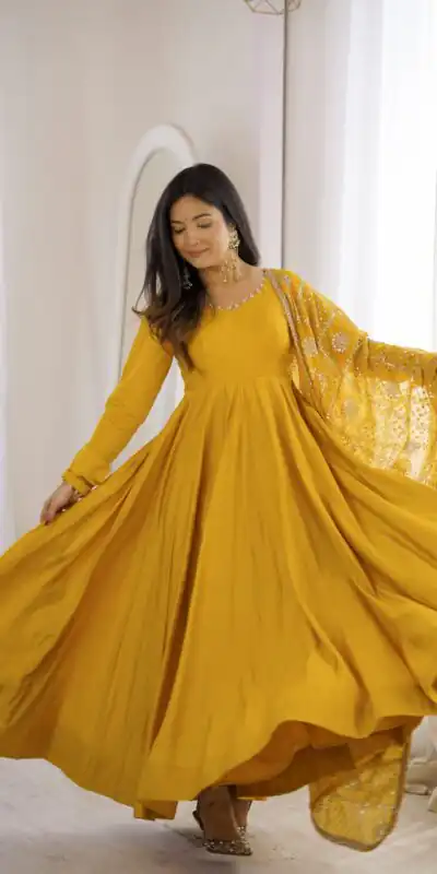 KB 313 Yellow Anarkali Suit with Thread Embroidery & Embroidery Work. Special Price ₹2299. Delivery 4-6 Working Days. Shop now. | Anarkali Suits, Bollywood Anarkali, Creative-Anarkali, Designer Anarkali, Embroidered Anarkali, Party Wear Anarkali