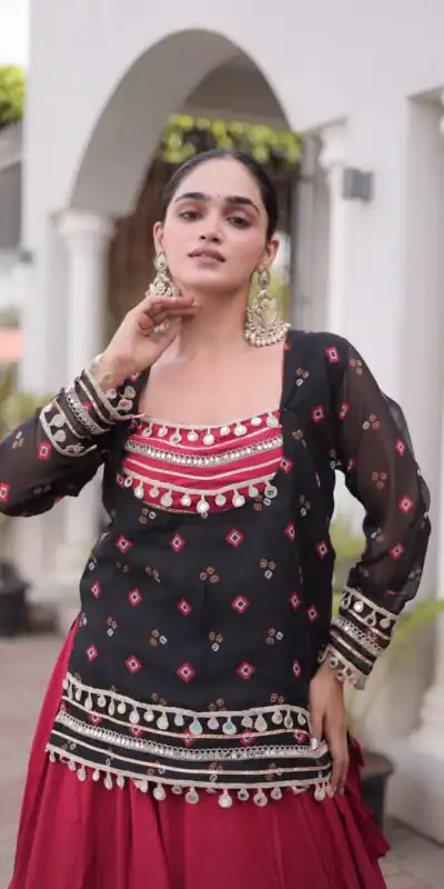 KA 5076 Black Rayon Embroidery Work & Cowrie Work Lehenga Choli . Grab it for ₹2749. Delivery 4-6 Working Days. Shop now. | Bollywood Lehenga, Creative Lehenga, Designer Lehenga, Embroidered Lehenga, Lehenga, Party Wear Lehenga