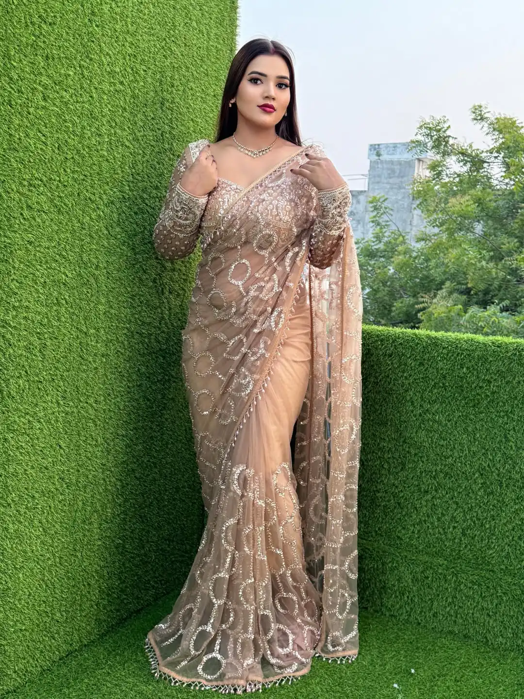 DF 3490 Chiku Color Butterfly Net Heavy 5mm Sequins Embroidery work Saree Casual, Wedding, Festive, Events . Expected Delivery 4-6 Working Days @1799/- only | Creative Sarees, Bollywood Sarees, Designer Sarees, Embroidered Sarees, Ethnic Saree, Modern Digital sarees, Party Wear Sarees, Sarees