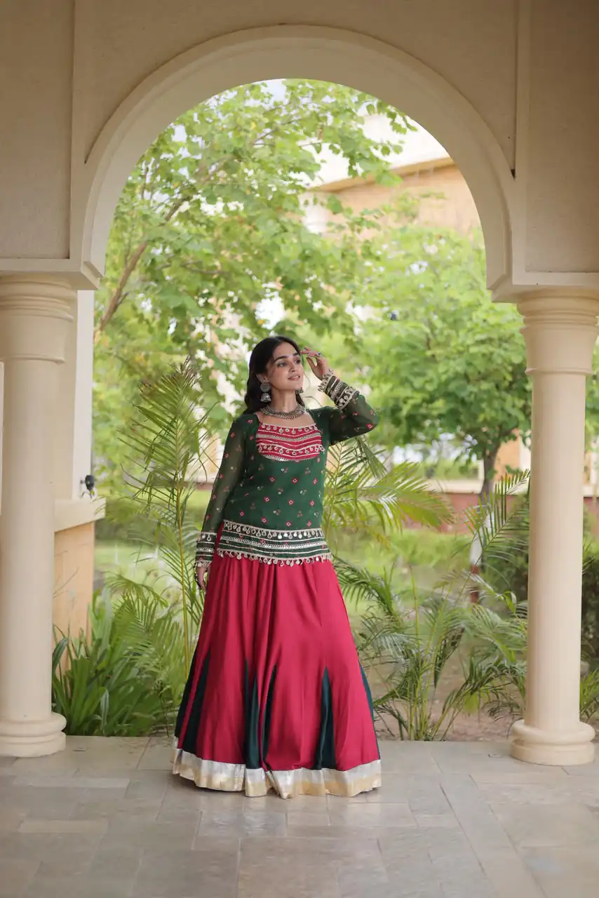 KA 5076 Green Rayon Embroidery Work & Cowrie Work Lehenga Choli . Grab it for ₹2749. Delivery 4-6 Working Days. Shop now. | Bollywood Lehenga, Creative Lehenga, Designer Lehenga, Embroidered Lehenga, Lehenga, Party Wear Lehenga