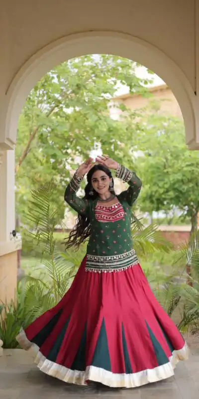 KA 5076 Green Rayon Embroidery Work & Cowrie Work Lehenga Choli . Grab it for ₹2749. Delivery 4-6 Working Days. Shop now. | Bollywood Lehenga, Creative Lehenga, Designer Lehenga, Embroidered Lehenga, Lehenga, Party Wear Lehenga