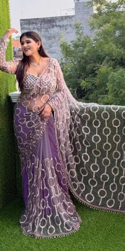 DF 3490 Lavender Color Butterfly Net Heavy Sequins Embroidery work Saree Casual, Wedding, Festive, Events . Expected Delivery 4-6 Working Days @1799/- only | Creative Sarees, Bollywood Sarees, Designer Sarees, Embroidered Sarees, Ethnic Saree, Modern Digital sarees, Party Wear Sarees, Sarees