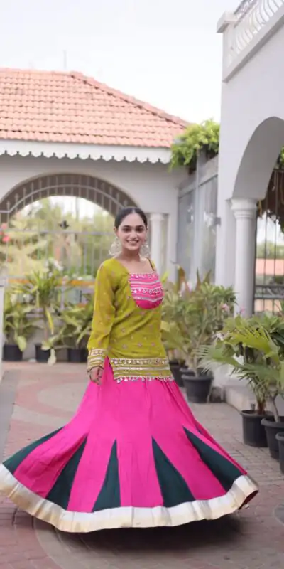 KA 5076 Mahendi Rayon Embroidery Work & Cowrie Work Lehenga Choli . Grab it for ₹2749. Delivery 4-6 Working Days. Shop now. | Bollywood Lehenga, Creative Lehenga, Designer Lehenga, Embroidered Lehenga, Lehenga, Party Wear Lehenga