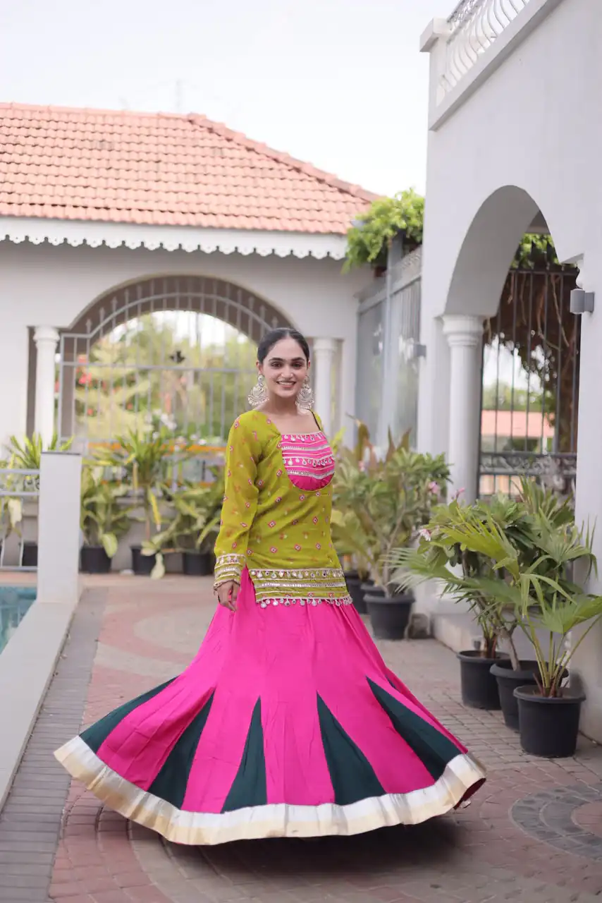 KA 5076 Mahendi Rayon Embroidery Work & Cowrie Work Lehenga Choli . Grab it for ₹2749. Delivery 4-6 Working Days. Shop now. | Bollywood Lehenga, Creative Lehenga, Designer Lehenga, Embroidered Lehenga, Lehenga, Party Wear Lehenga