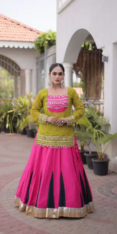KA 5076 Mahendi Rayon Embroidery Work & Cowrie Work Lehenga Choli . Grab it for ₹2749. Delivery 4-6 Working Days. Shop now. | Bollywood Lehenga, Creative Lehenga, Designer Lehenga, Embroidered Lehenga, Lehenga, Party Wear Lehenga