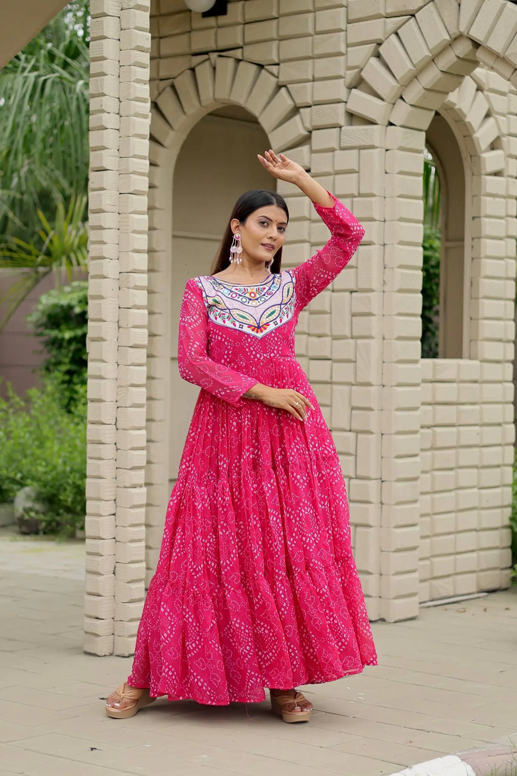 Ram 130 Pink in Colour Faux Georgette Bandhani Print Work Gown. Available at ₹1749 only. Delivery 4-6 Working Days. Shop now. | Bollywood Gowns, Creative Gowns, Designer Gowns, Embroidered Gowns, Gowns, Party Wear Gowns