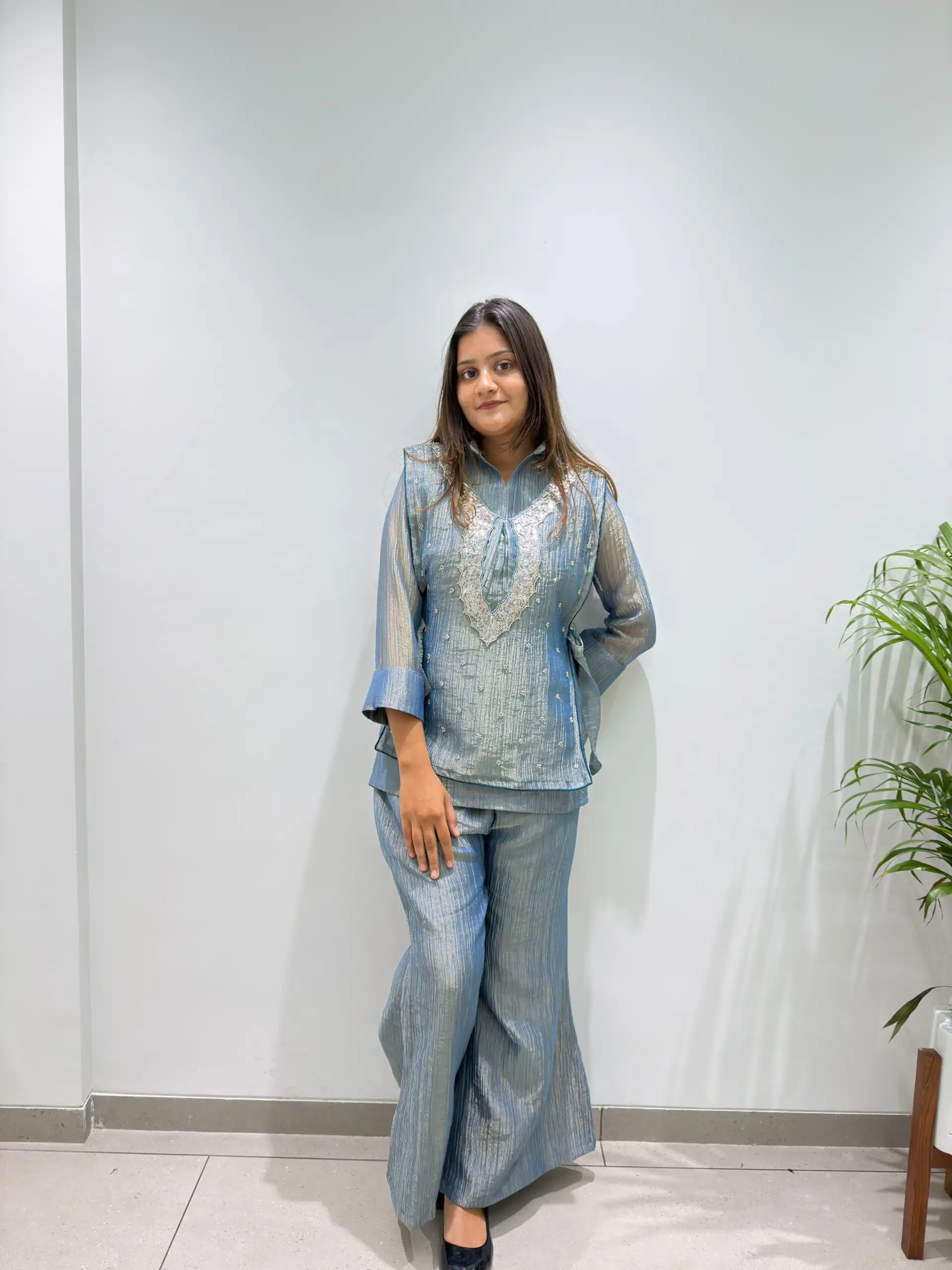 BE 493 Blue Colour | Brown Salsa Silk Kurti with Hand Work. Get it for ₹2199. Delivery 4-6 Working Days. Online Shop now. | Bollywood Kurti, Creative Kurtis, Designer Kurti, Kurti, Party Wear Kurti, Selfie Kurti