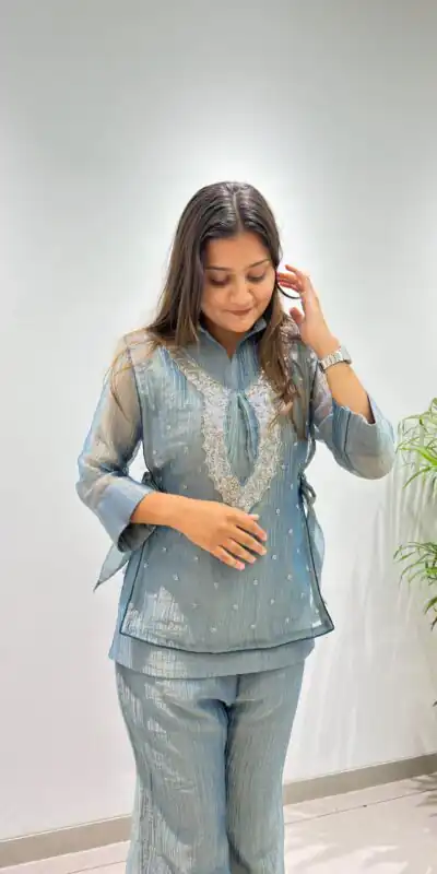 BE 493 Blue Colour | Brown Salsa Silk Kurti with Hand Work. Get it for ₹2199. Delivery 4-6 Working Days. Online Shop now. | Bollywood Kurti, Creative Kurtis, Designer Kurti, Kurti, Party Wear Kurti, Selfie Kurti
