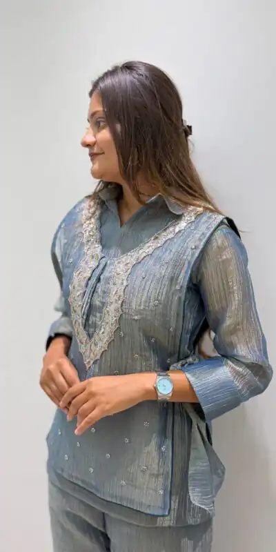 BE 493 Blue Colour | Brown Salsa Silk Kurti with Hand Work. Get it for ₹2199. Delivery 4-6 Working Days. Online Shop now. | Bollywood Kurti, Creative Kurtis, Designer Kurti, Kurti, Party Wear Kurti, Selfie Kurti