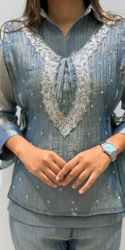 BE 493 Blue Colour | Brown Salsa Silk Kurti with Hand Work. Get it for ₹2199. Delivery 4-6 Working Days. Online Shop now. | Bollywood Kurti, Creative Kurtis, Designer Kurti, Kurti, Party Wear Kurti, Selfie Kurti