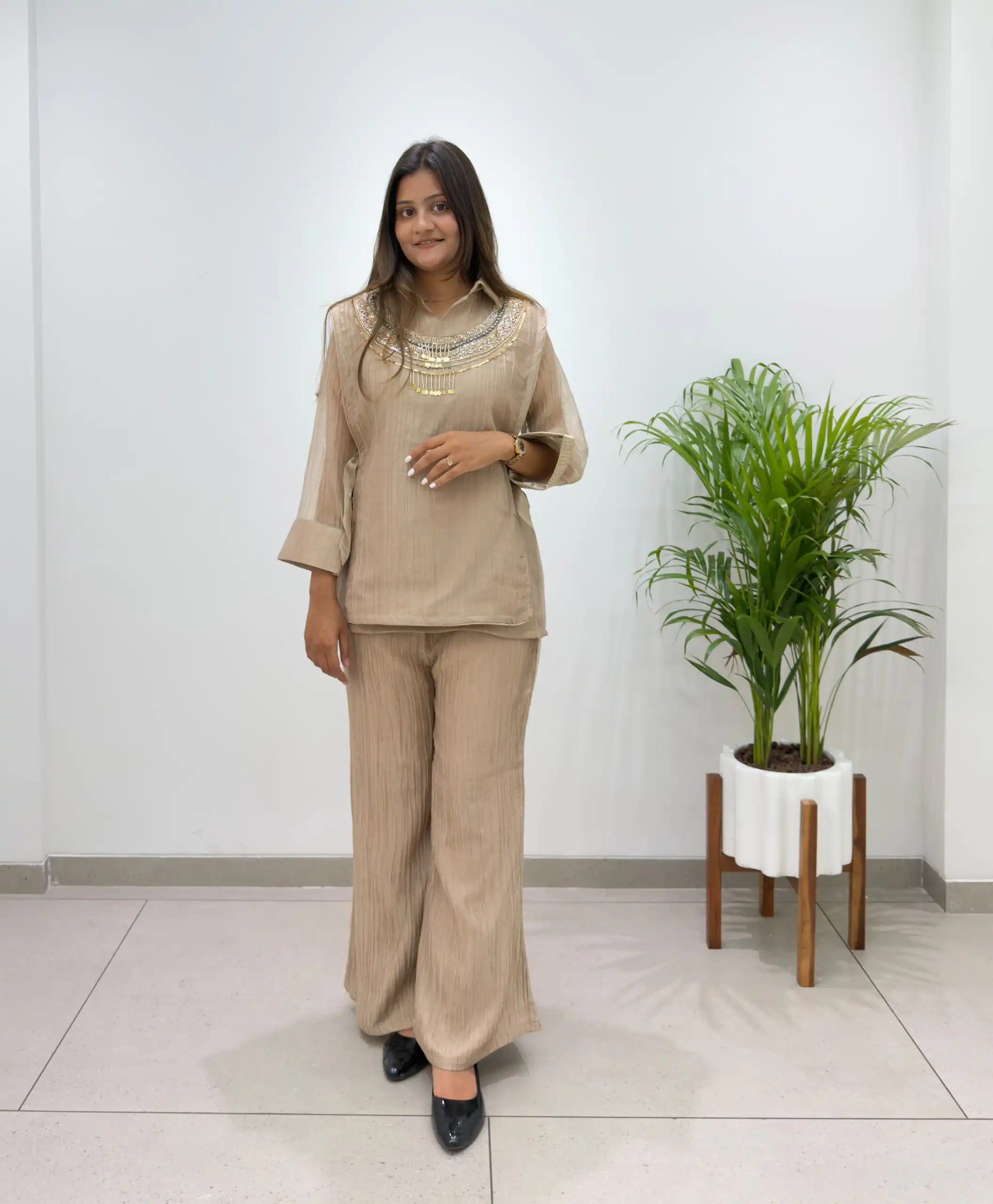 BE 484 Chiku Colour | Brown Salsa Silk Kurti with Hand Work. Get it for ₹2199. Delivery 4-6 Working Days. Online Shop now. | Bollywood Kurti, Creative Kurtis, Designer Kurti, Kurti, Party Wear Kurti, Selfie Kurti