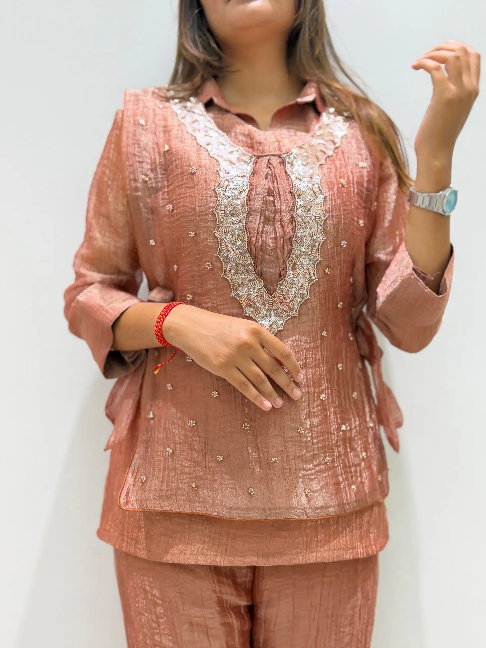 BE 493 Rust Colour | Brown Salsa Silk Kurti with Hand Work. Get it for ₹2199. Delivery 4-6 Working Days. Online Shop now. | Bollywood Kurti, Creative Kurtis, Designer Kurti, Kurti, Party Wear Kurti, Selfie Kurti