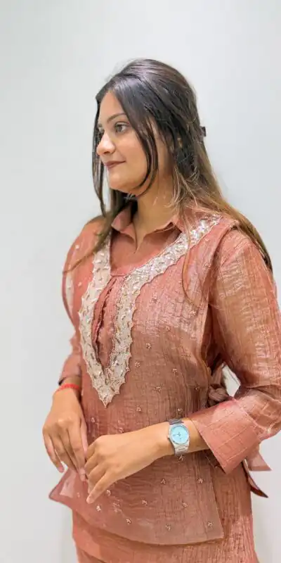 BE 493 Rust Colour | Brown Salsa Silk Kurti with Hand Work. Get it for ₹2199. Delivery 4-6 Working Days. Online Shop now. | Bollywood Kurti, Creative Kurtis, Designer Kurti, Kurti, Party Wear Kurti, Selfie Kurti