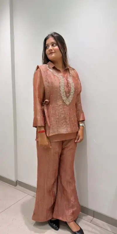 BE 493 Rust Colour | Brown Salsa Silk Kurti with Hand Work. Get it for ₹2199. Delivery 4-6 Working Days. Online Shop now. | Bollywood Kurti, Creative Kurtis, Designer Kurti, Kurti, Party Wear Kurti, Selfie Kurti