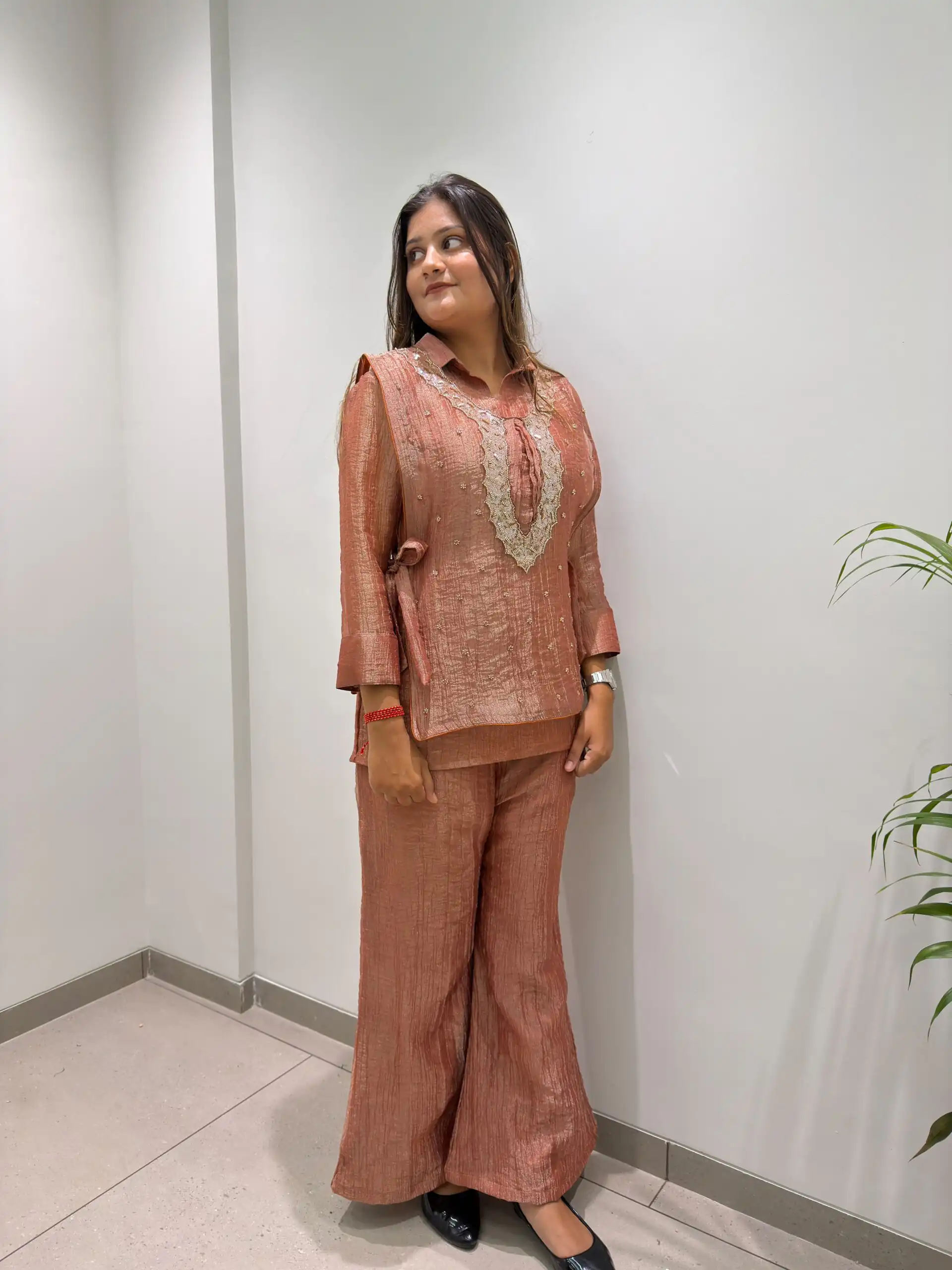 BE 493 Rust Colour | Brown Salsa Silk Kurti with Hand Work. Get it for ₹2199. Delivery 4-6 Working Days. Online Shop now. | Bollywood Kurti, Creative Kurtis, Designer Kurti, Kurti, Party Wear Kurti, Selfie Kurti