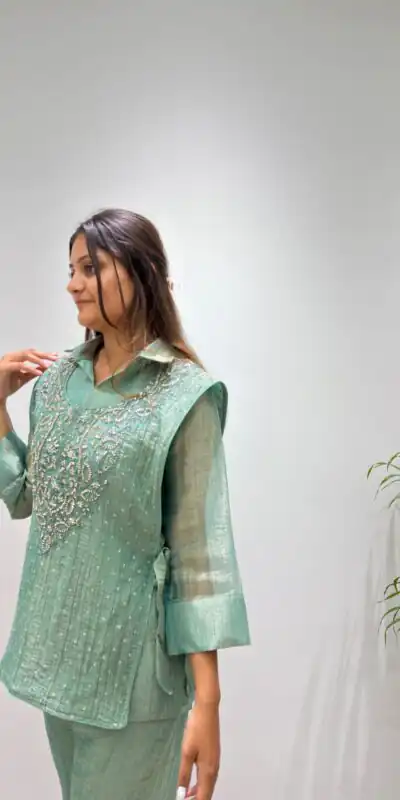 BE 484 Sea Green Colour | Brown Salsa Silk Kurti with Hand Work. Get it for ₹2199. Delivery 4-6 Working Days. Online Shop now. | Bollywood Kurti, Creative Kurtis, Designer Kurti, Kurti, Party Wear Kurti, Selfie Kurti