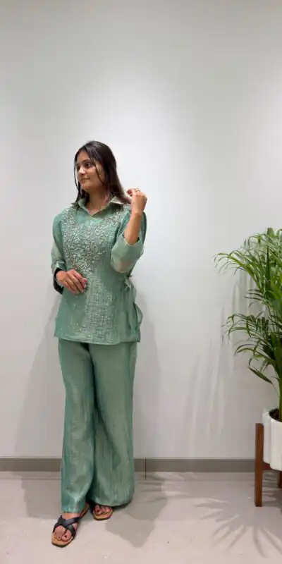 BE 484 Sea Green Colour | Brown Salsa Silk Kurti with Hand Work. Get it for ₹2199. Delivery 4-6 Working Days. Online Shop now. | Bollywood Kurti, Creative Kurtis, Designer Kurti, Kurti, Party Wear Kurti, Selfie Kurti
