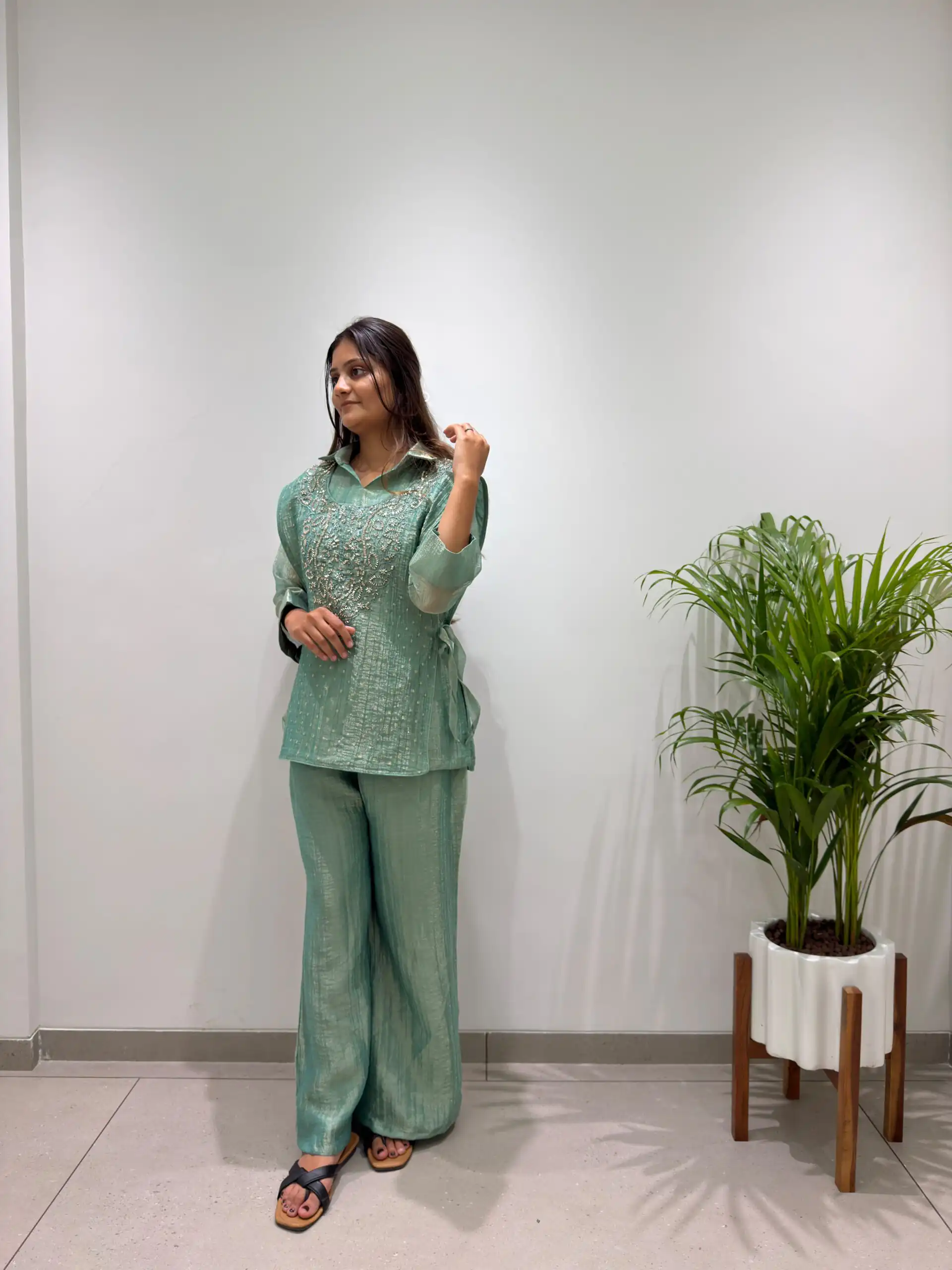 BE 484 Sea Green Colour | Brown Salsa Silk Kurti with Hand Work. Get it for ₹2199. Delivery 4-6 Working Days. Online Shop now. | Bollywood Kurti, Creative Kurtis, Designer Kurti, Kurti, Party Wear Kurti, Selfie Kurti