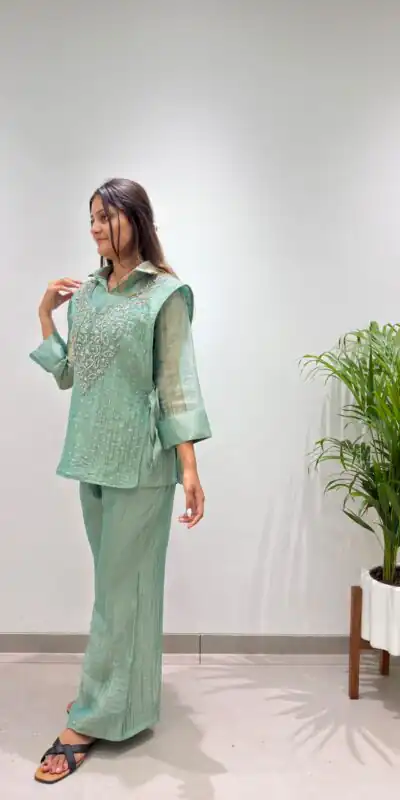 BE 484 Sea Green Colour | Brown Salsa Silk Kurti with Hand Work. Get it for ₹2199. Delivery 4-6 Working Days. Online Shop now. | Bollywood Kurti, Creative Kurtis, Designer Kurti, Kurti, Party Wear Kurti, Selfie Kurti